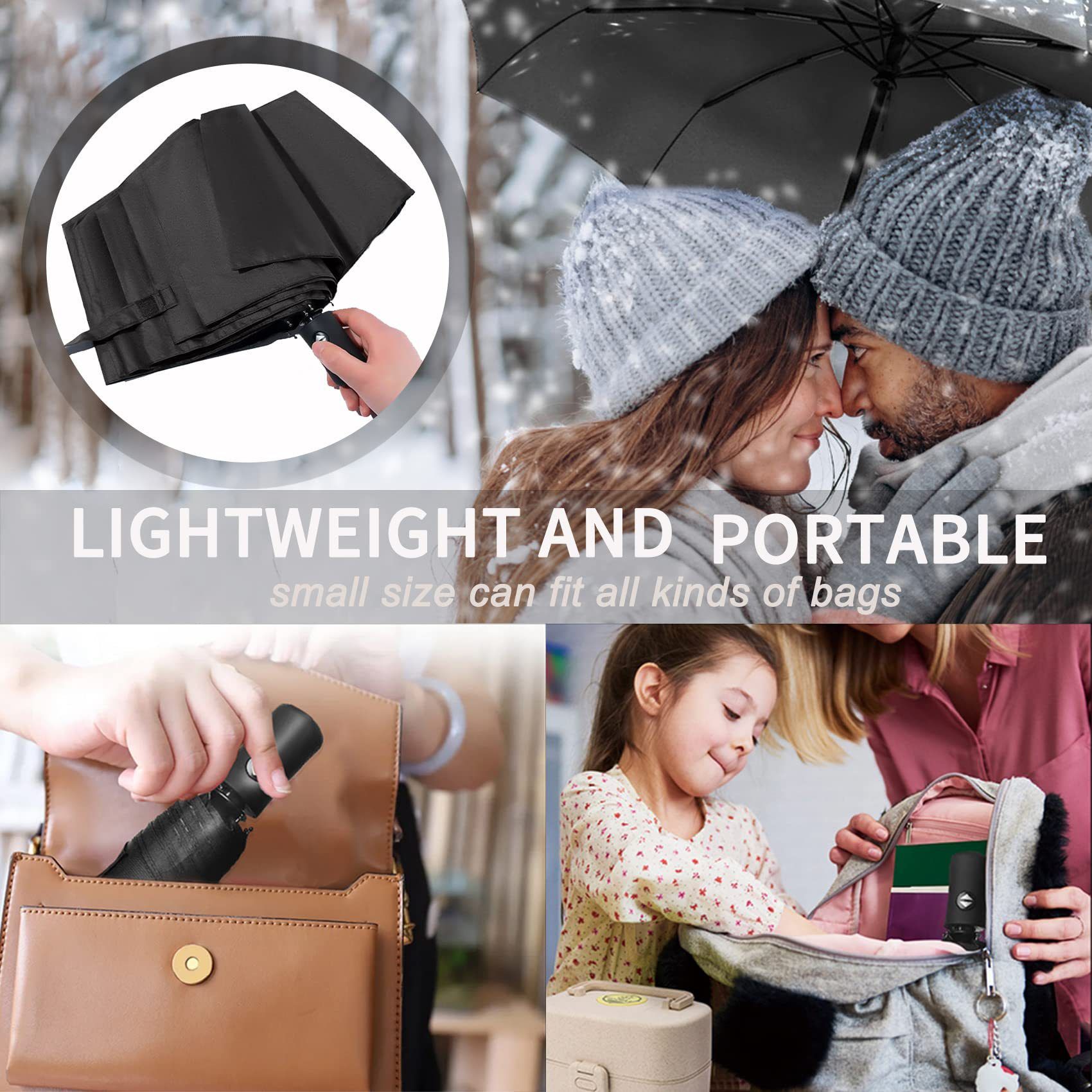 Coffee 97CM Large Folding Automatic Travel Umbrella with 8 Reinforced view 4