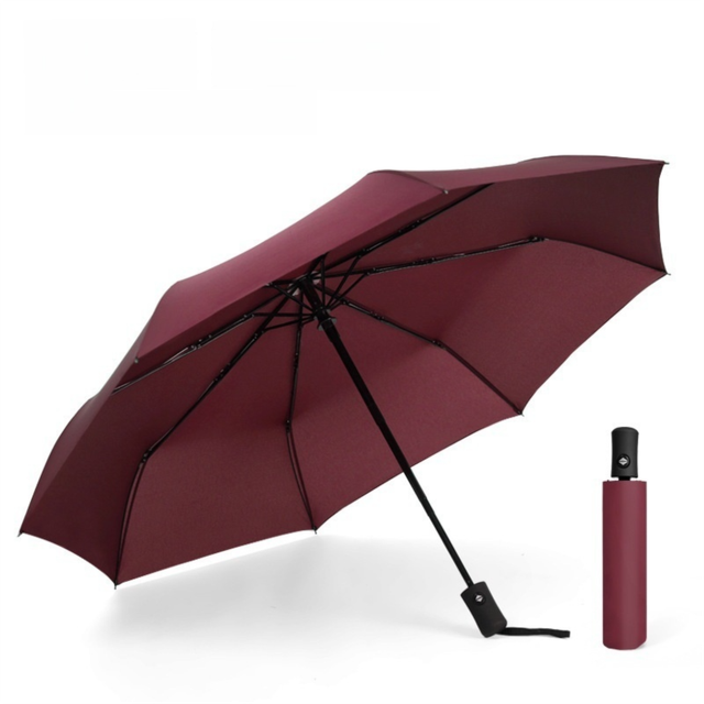 Wine Red 97CM Large Folding Automatic Travel Umbrella with 8 Reinforced