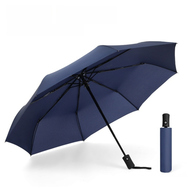 Blue 97CM Large Folding Automatic Travel Umbrella with 8 Reinforced Fiberglass