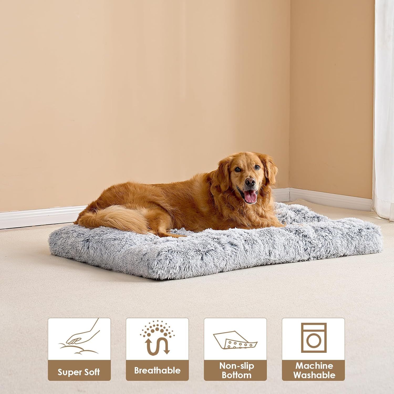 80 x 55 CM Winter Long Plush Dog Bed for Large Dogs - 10CM Thickened Fluffy view 3