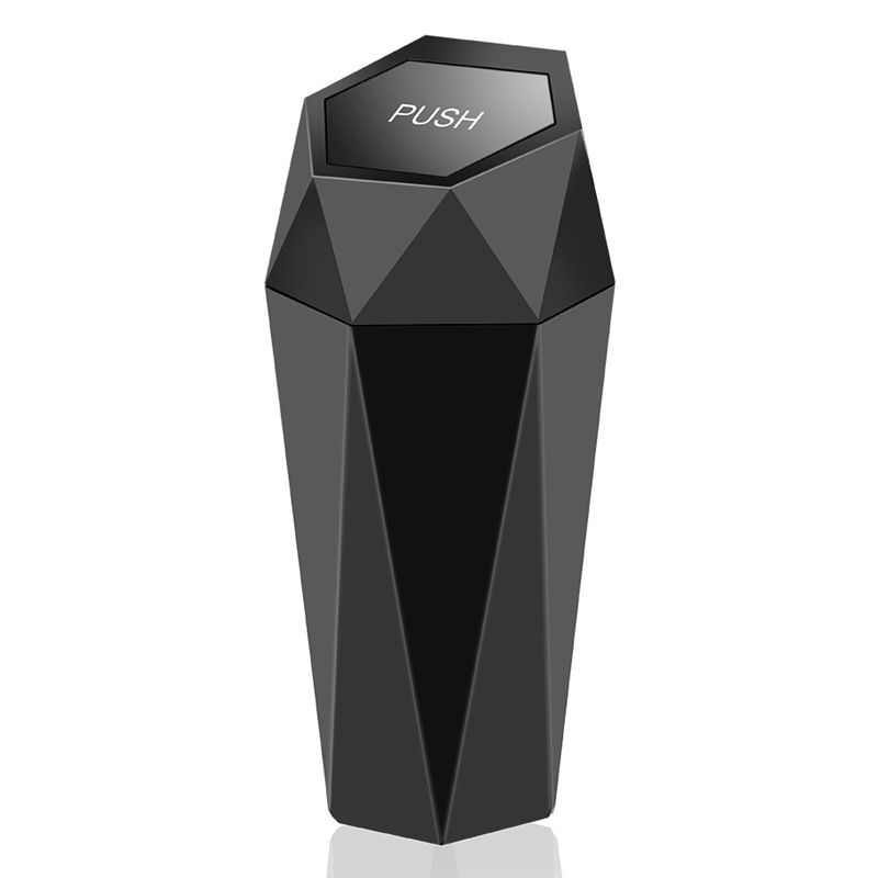 550ML Black Car Trash Can with Automatic Rebound Lid & Diamond Design — image 1