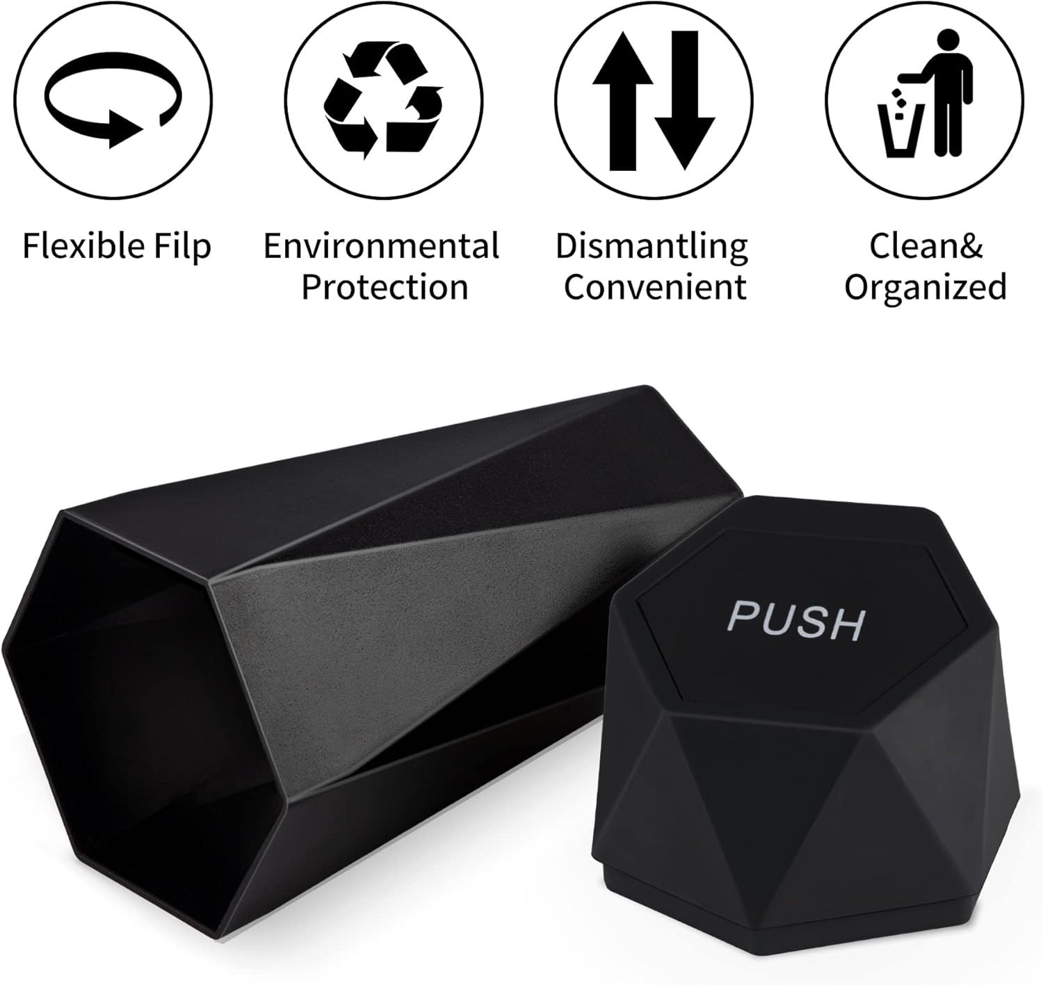 550ML Black Car Trash Can with Automatic Rebound Lid & Diamond Design view 3
