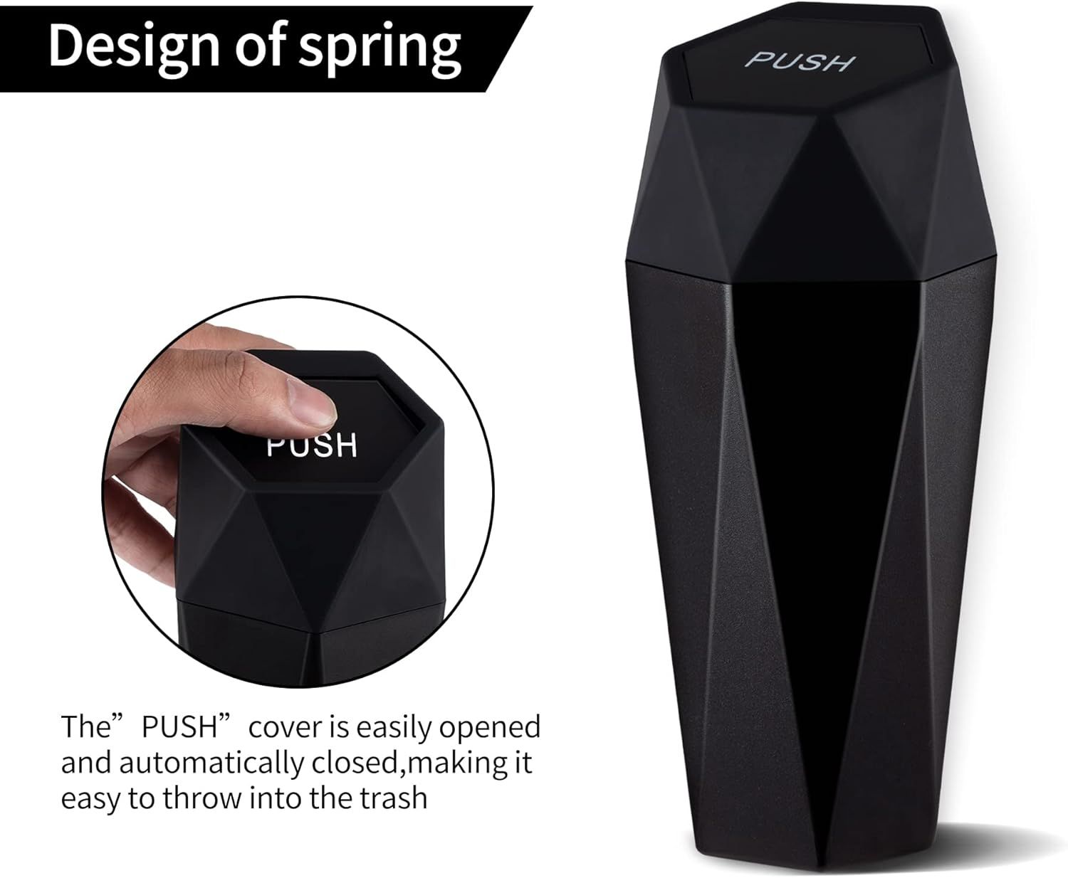 550ML Gold Car Trash Can with Automatic Rebound Lid & Diamond Design view 5