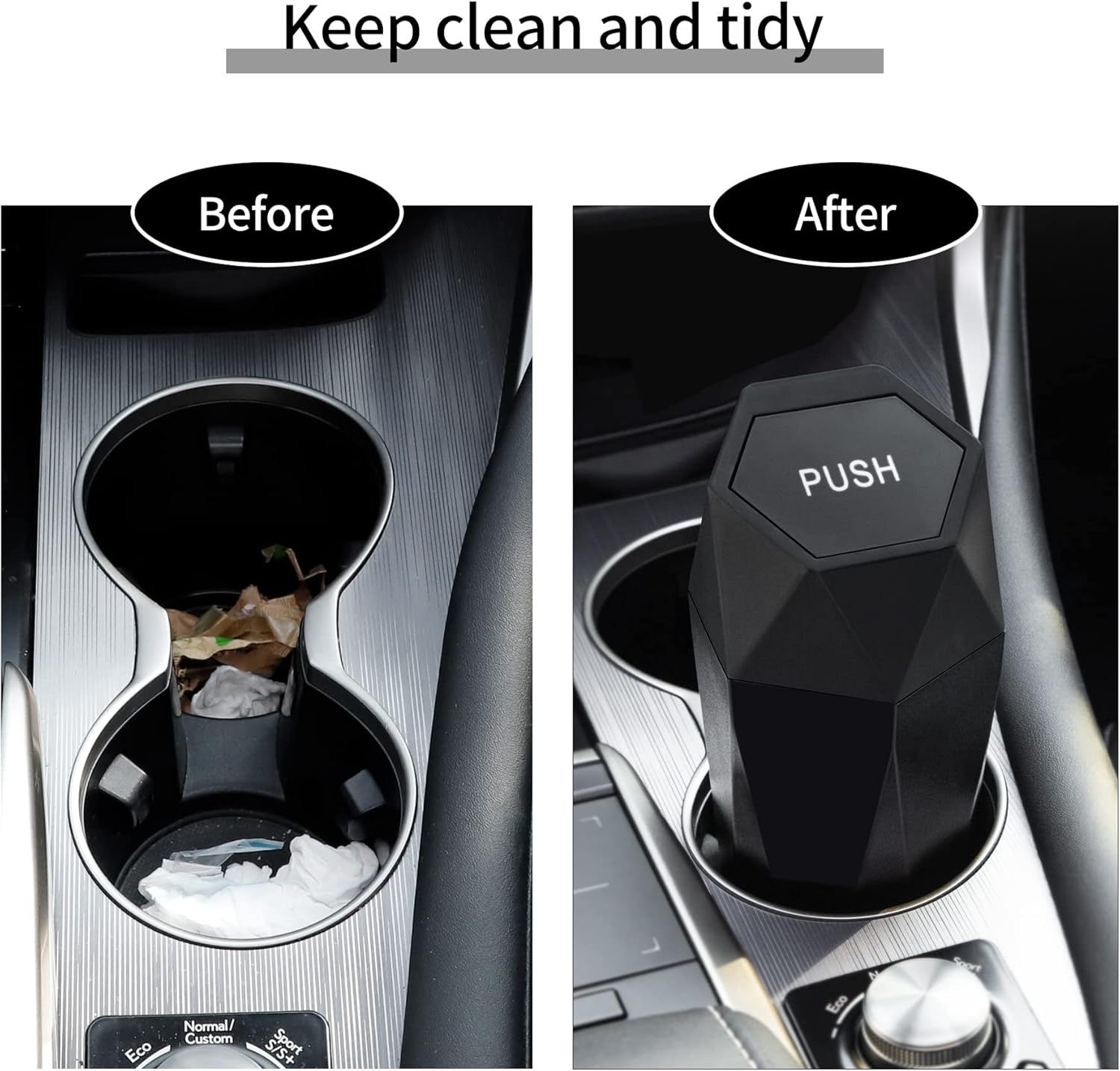 550ML Red Car Trash Can with Automatic Rebound Lid & Diamond Design - Portable view 2
