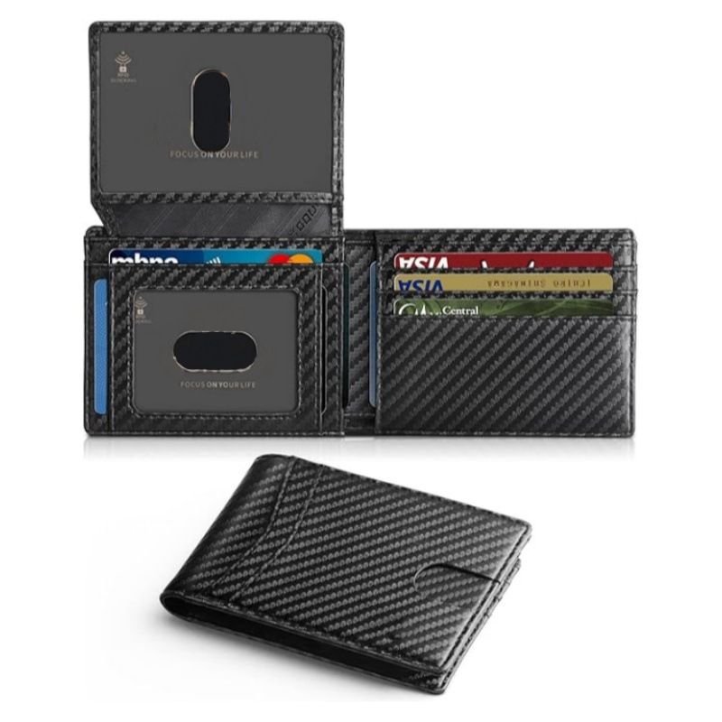 Black Men's Carbon Fiber Slim Trifold Wallet - RFID Blocking