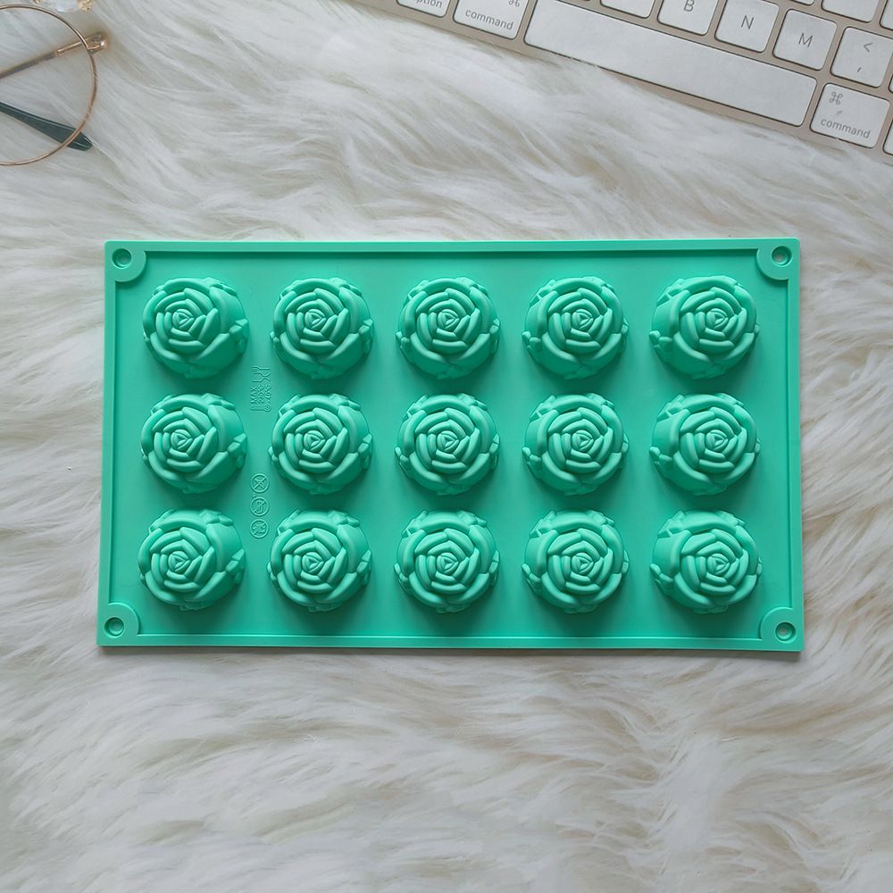2PCS Green 3D Rose Shaped Silicone Baking Mold (15 Cavity) - Non-Stick Cake