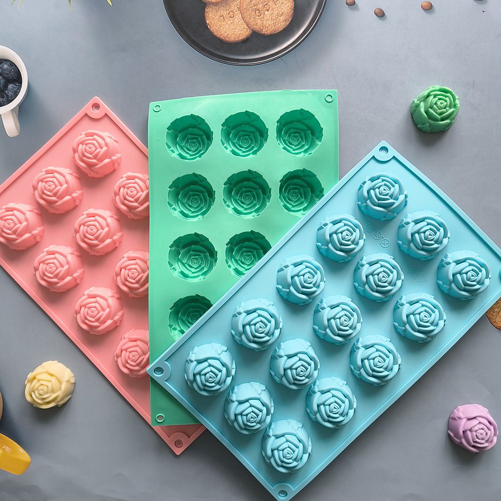 2PCS Green 3D Rose Shaped Silicone Baking Mold (15 Cavity) - Non-Stick Cake view 4