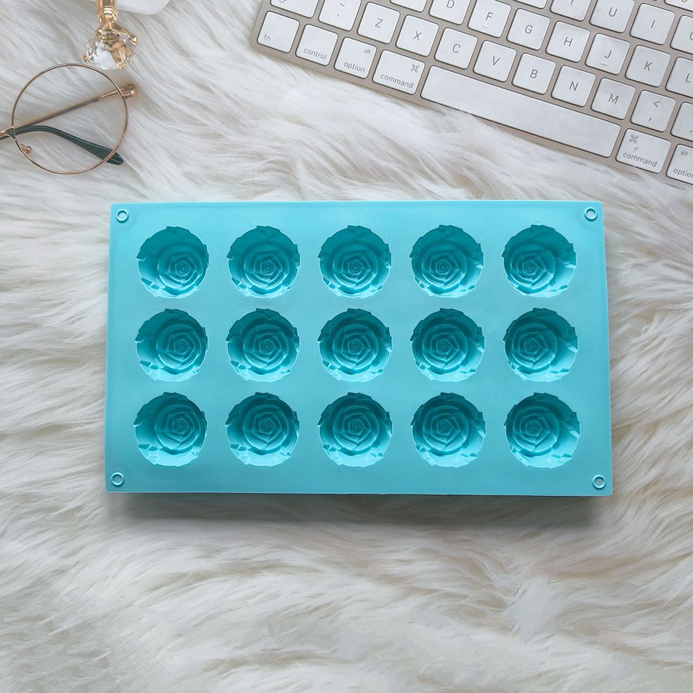 2PCS Blue 3D Rose Shaped Silicone Baking Mold (15 Cavity) - Non-Stick Cake