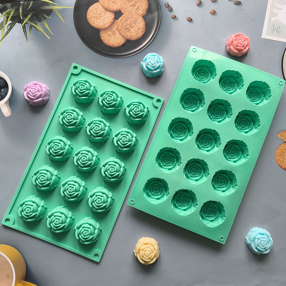 2PCS Blue 3D Rose Shaped Silicone Baking Mold (15 Cavity) - Non-Stick Cake view 2
