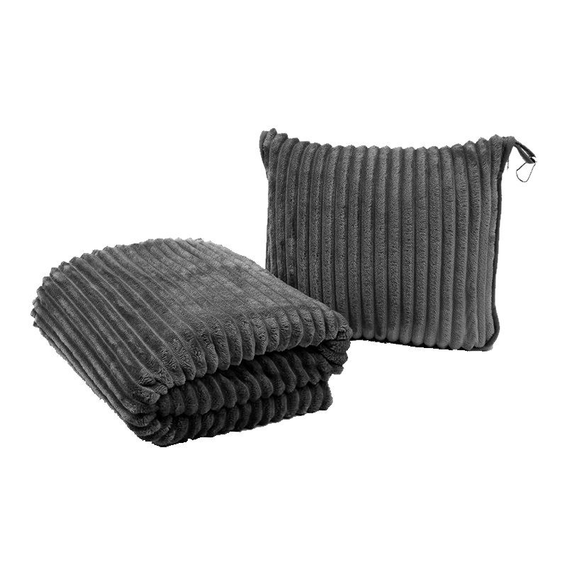 2-in-1 Dark Grey Soft Ribbed Flannel Travel Blanket