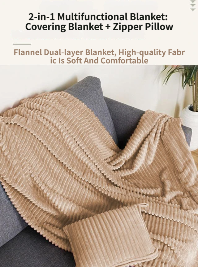 2-in-1 Light Grey Soft Ribbed Flannel Travel Blanket view 2