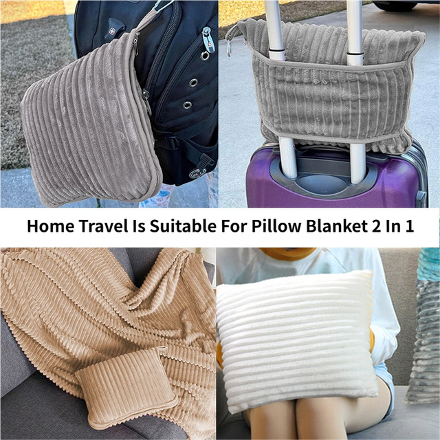 2-in-1 Light Grey Soft Ribbed Flannel Travel Blanket view 3