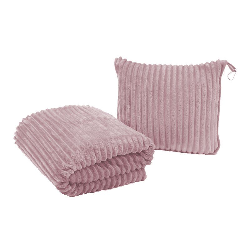 2-in-1 Pink Soft Ribbed Flannel Travel Blanket