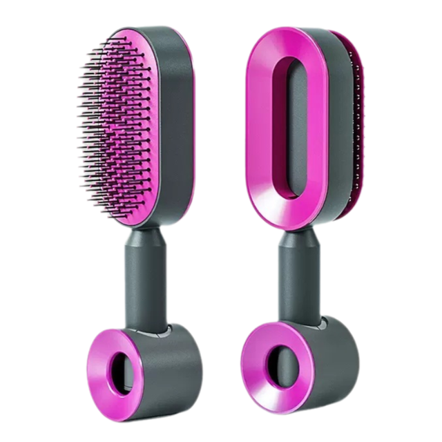 Black and Purple 3D Airbag Massage Self Cleaning Hair Brush with Base - for