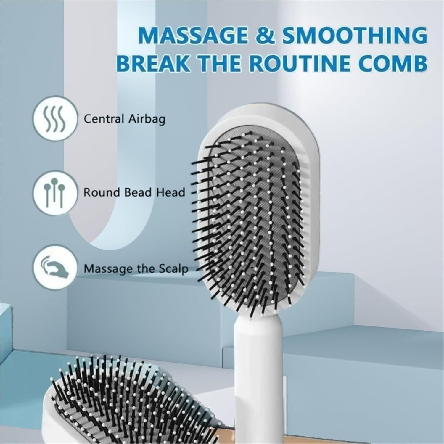Black and Purple 3D Airbag Massage Self Cleaning Hair Brush with Base - for view 5