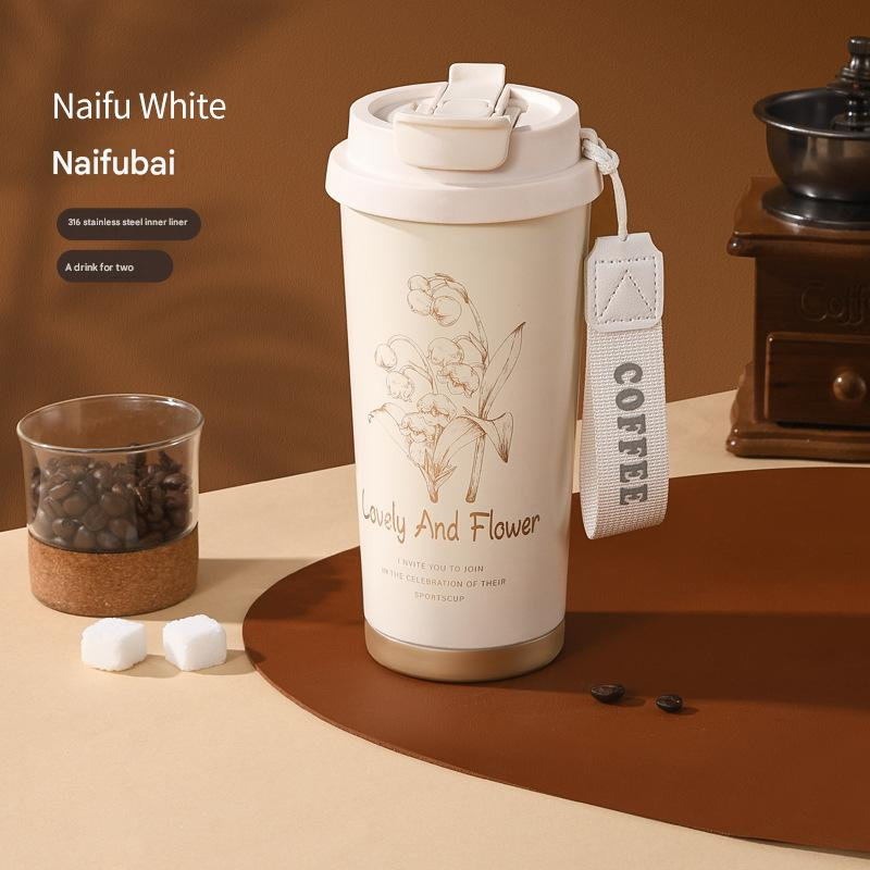 White 316 Stainless Steel Insulated Coffee Tumbler 500ml with Dual-Use Lid
