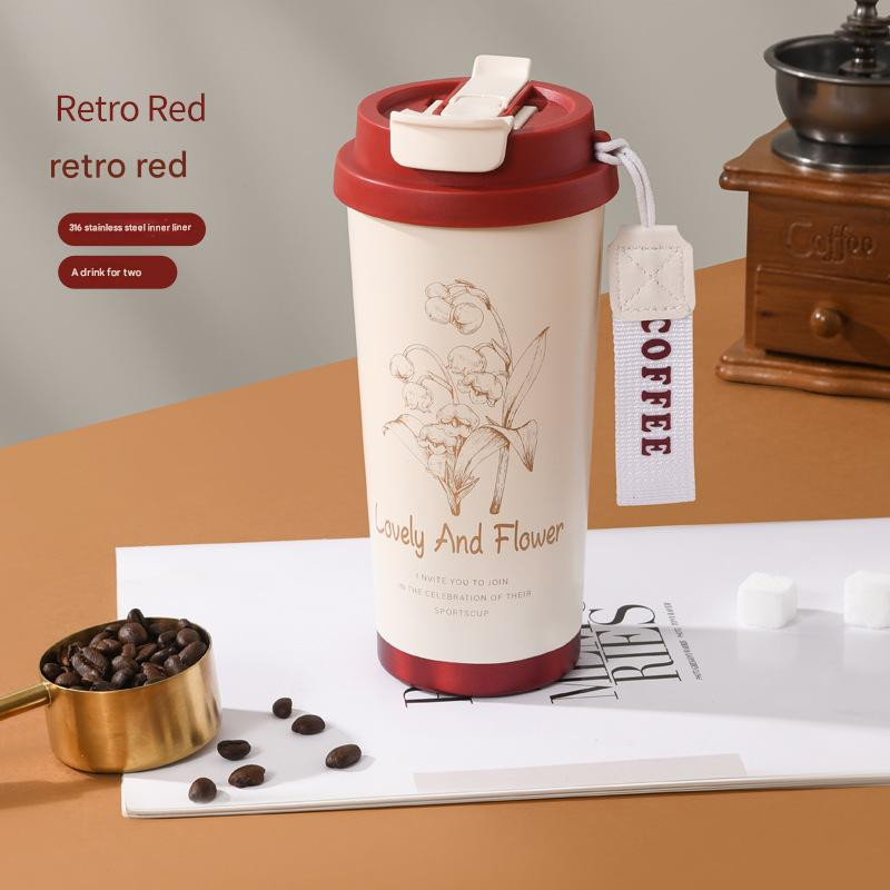 Red 316 Stainless Steel Insulated Coffee Tumbler 500ml with Dual-Use Lid