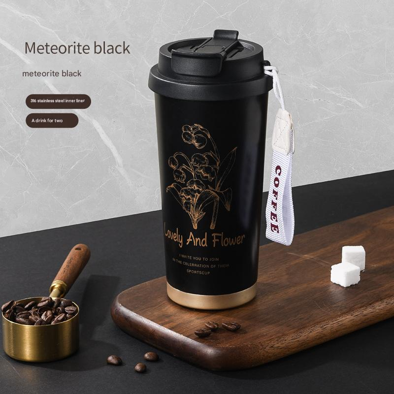 Black 316 Stainless Steel Insulated Coffee Tumbler 500ml with Dual-Use Lid
