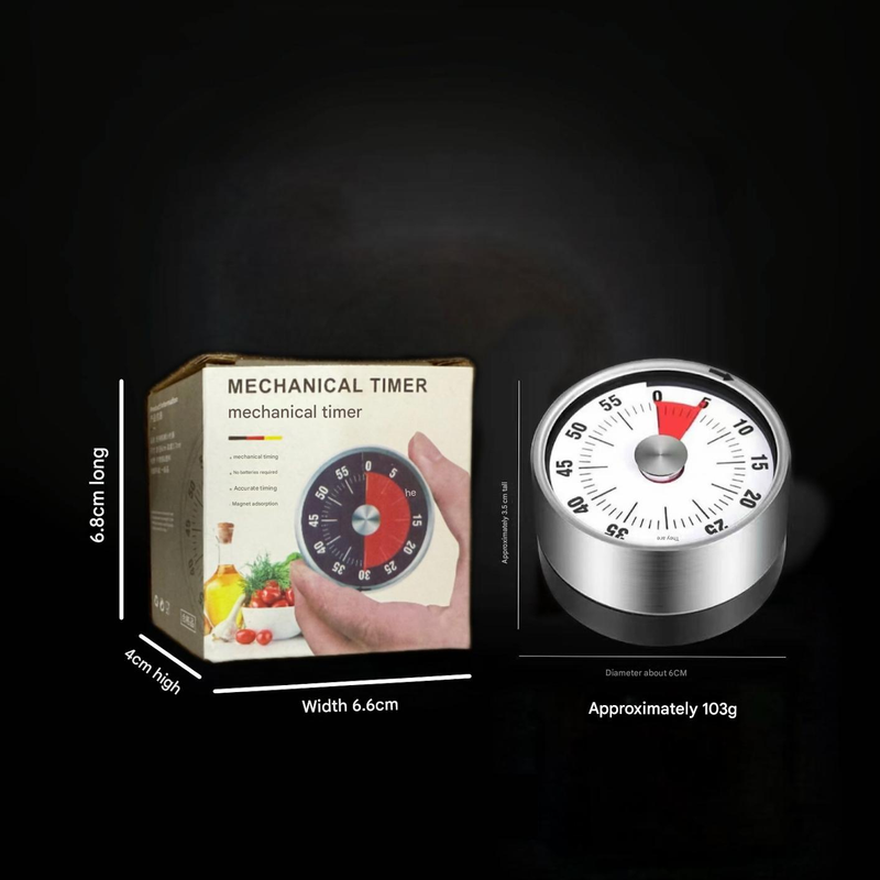 White Stainless Steel Magnetic Kitchen Timer - 60 Minute Mechanical Countdown