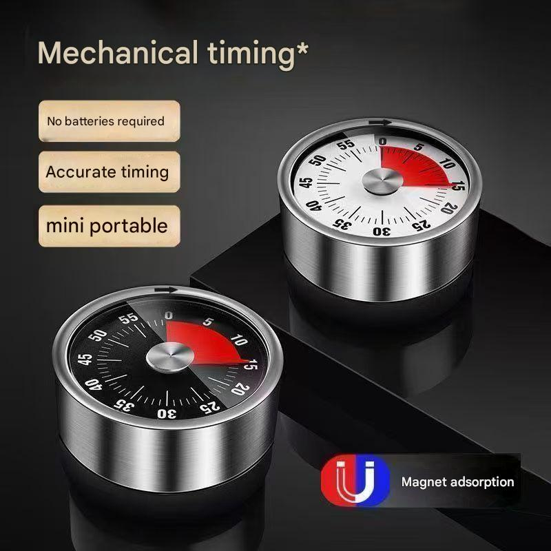 Black Stainless Steel Magnetic Kitchen Timer - 60 Minute Mechanical Countdown view 3