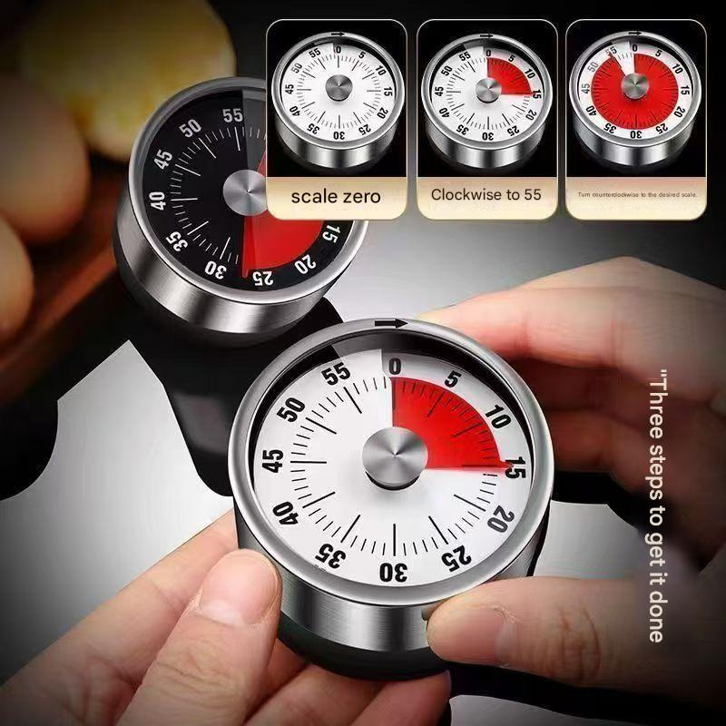 Black Stainless Steel Magnetic Kitchen Timer - 60 Minute Mechanical Countdown view 4