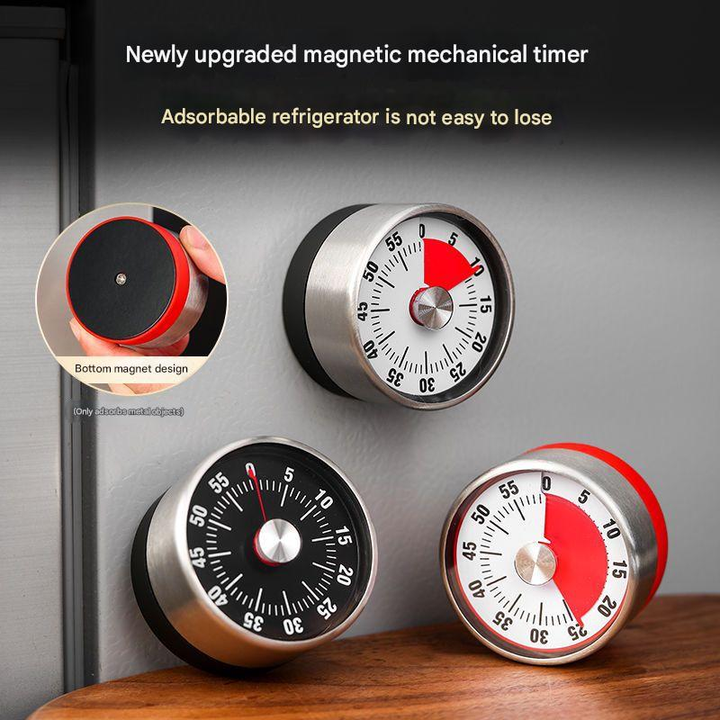 Red Stainless Steel Magnetic Kitchen Timer - 60 Minute Mechanical Countdown view 2