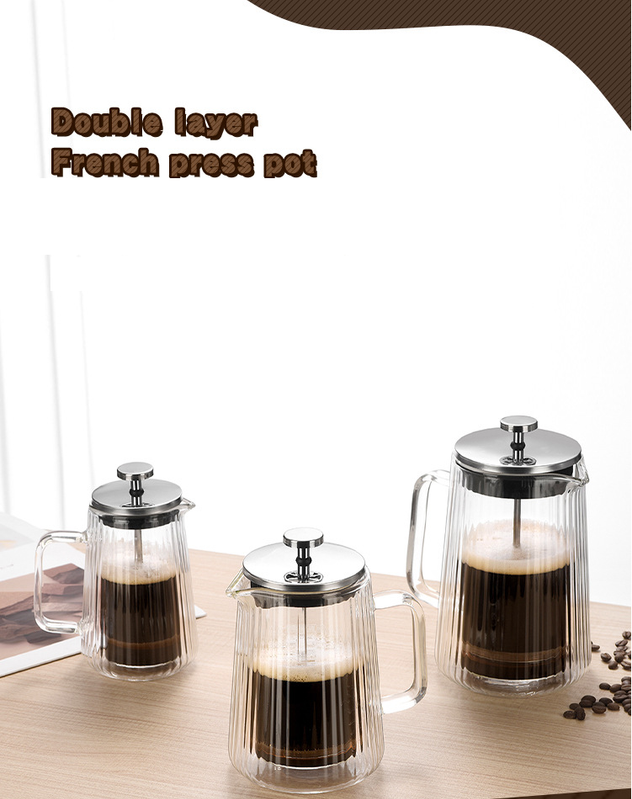 650ML Double Wall Glass French Press Coffee Maker - Borosilicate Glass Coffee view 2