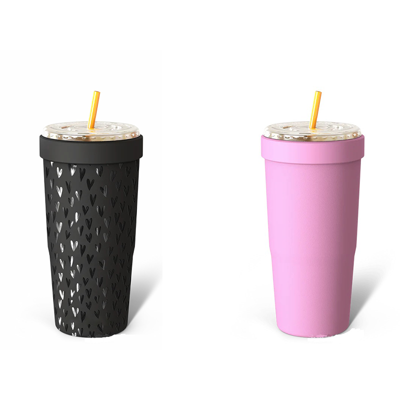 2-piece Black and Pink 30oz Stainless Steel Tumbler with Universal Cup