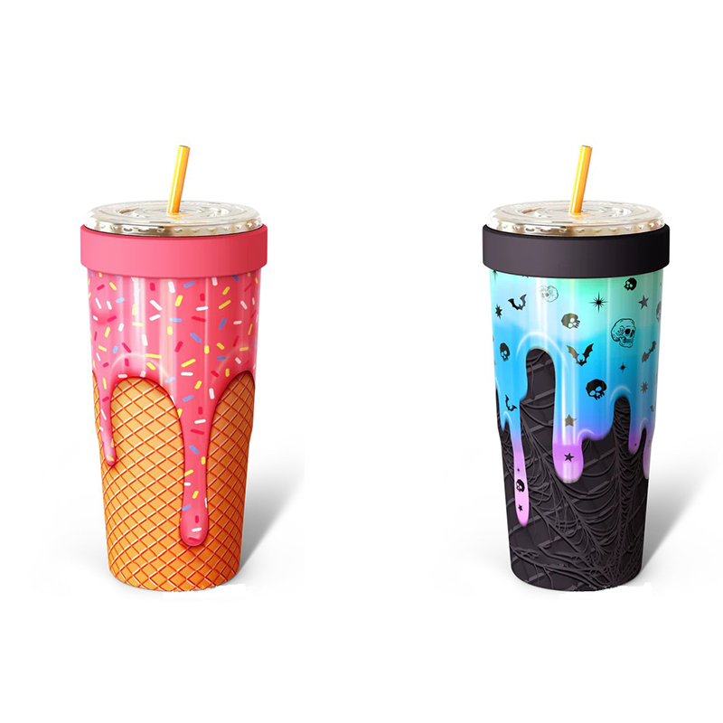 2-piece Pink-orange and Blue-black 30oz Stainless Steel Tumbler with Universal
