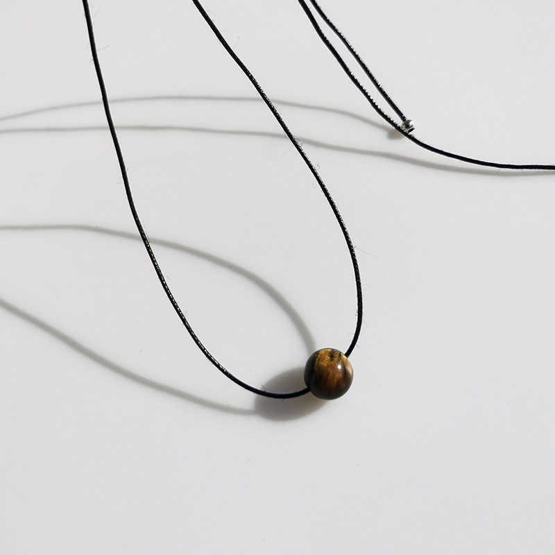 Vintage Geometric Natural Stone Bead Pendant Necklace Adjustable Black Rope