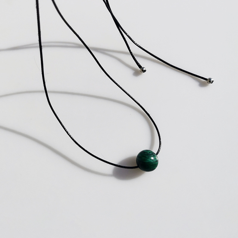 Vintage Geometric Natural Stone Bead Pendant Necklace Adjustable Black Rope