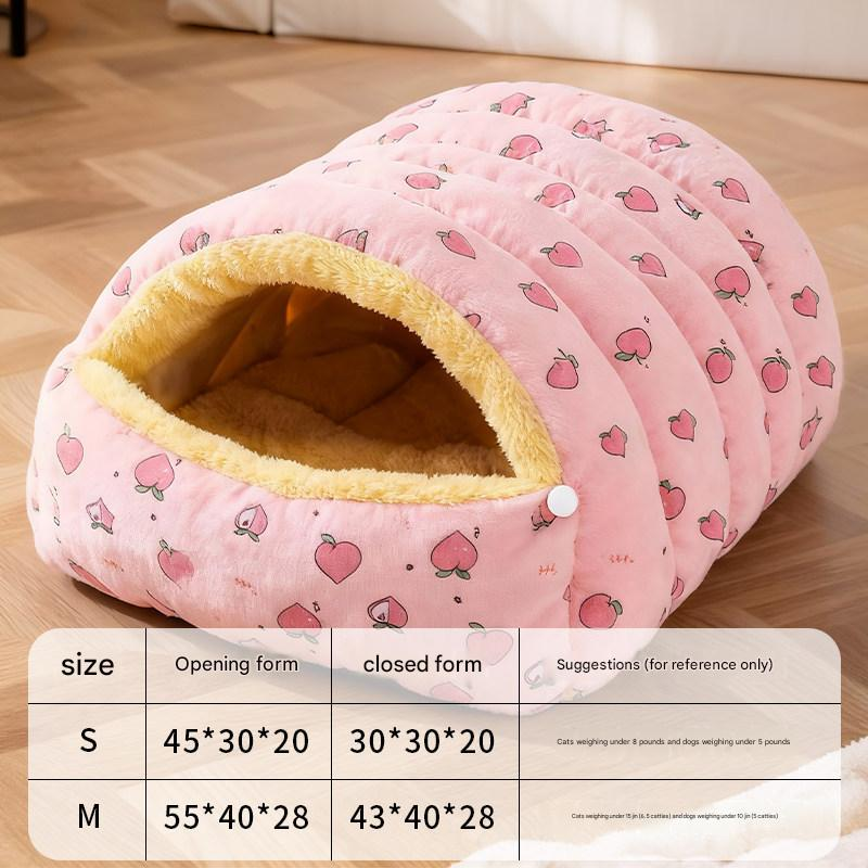 M size Pink Plaid Cat Cave Bed Winter Warm Enclosed Pet House Cozy Cat