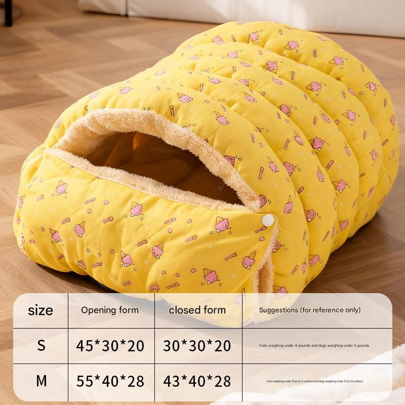 M size Yellow Plaid Cat Cave Bed Winter Warm Enclosed Pet House Cozy Cat
