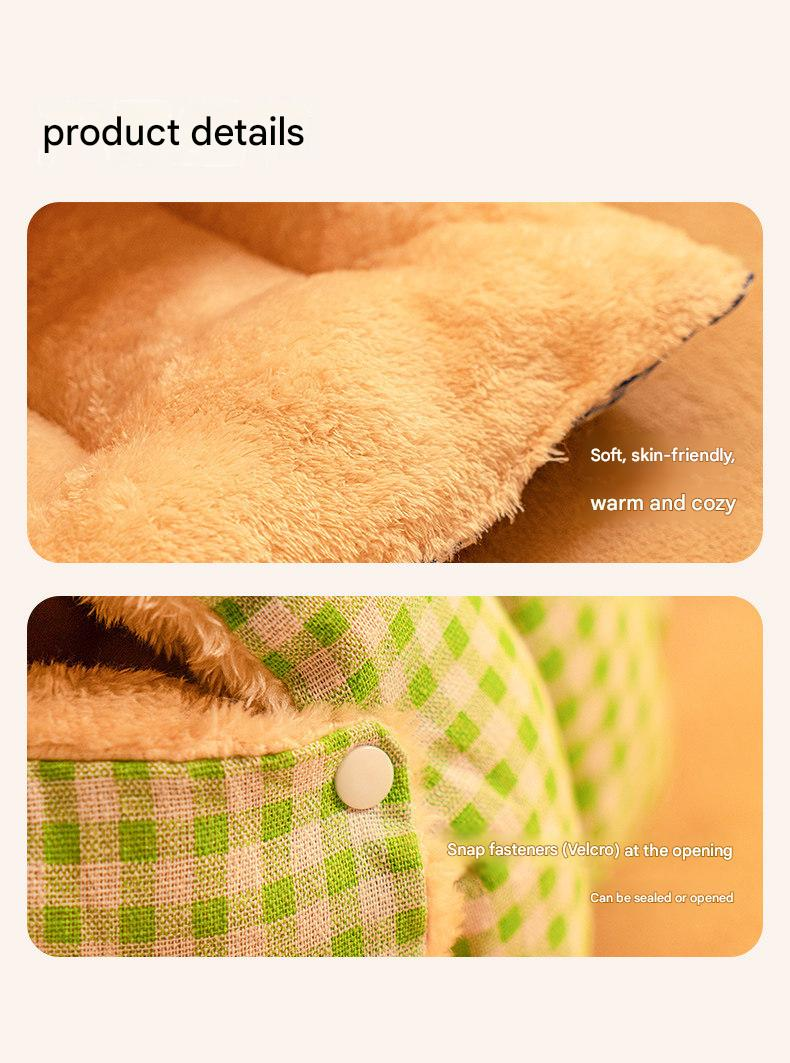 M size Yellow Plaid Cat Cave Bed Winter Warm Enclosed Pet House Cozy Cat view 8