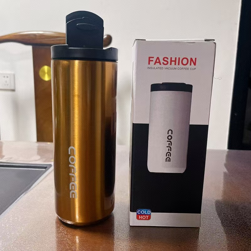 Yellow Stainless Steel Coffee Mug 500ml Vacuum Insulated Travel Cup 8 Hours