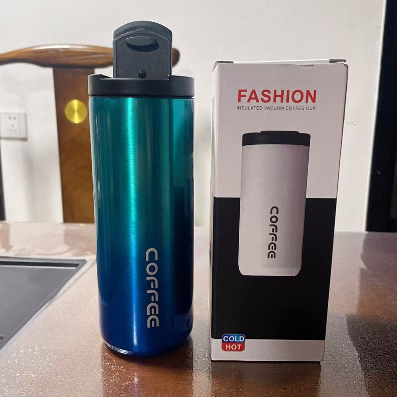 Gradient Blue Stainless Steel Coffee Mug 500ml Vacuum Insulated Travel Cup 8