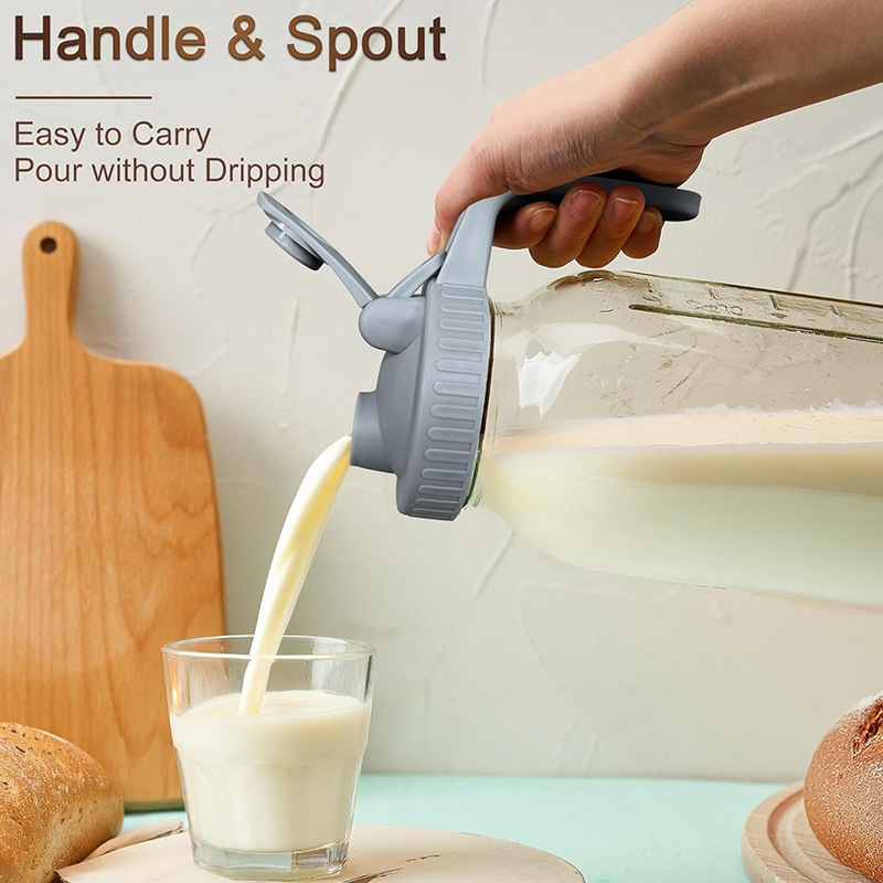 White Glass Mason Jar Pitcher 64oz with Flip Lid Pour Spout Milk Jug view 3