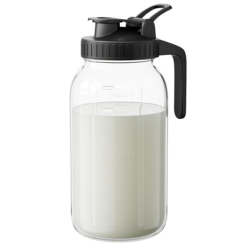 Black Glass Mason Jar Pitcher 64oz with Flip Lid Pour Spout Milk Jug