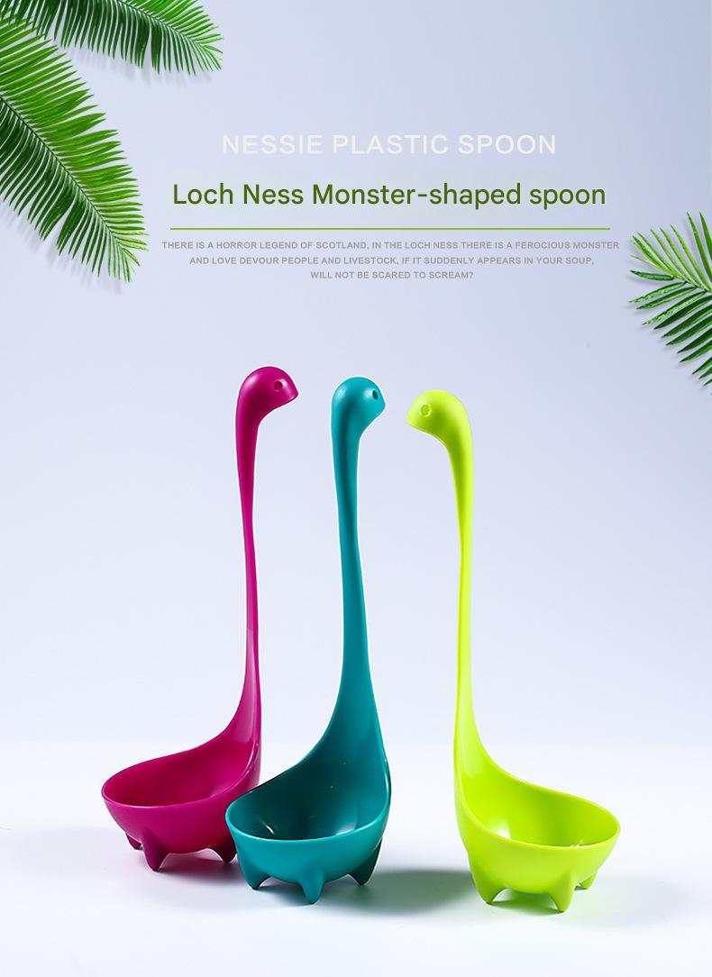 Red Nessie Ladle Loch Ness Monster Soup Spoon Cute Dinosaur Shaped Standing view 2