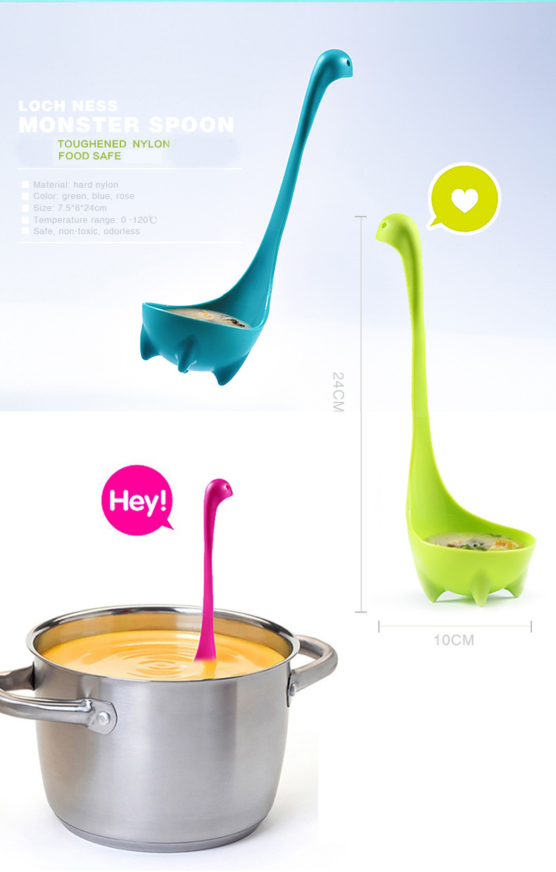 Green Nessie Ladle Loch Ness Monster Soup Spoon Cute Dinosaur Shaped Standing view 3