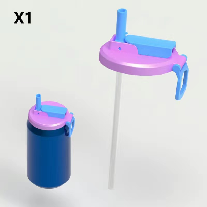 Purple Reusable Soda Can Lid with Straw and Carrying Handle - Spill-Proof