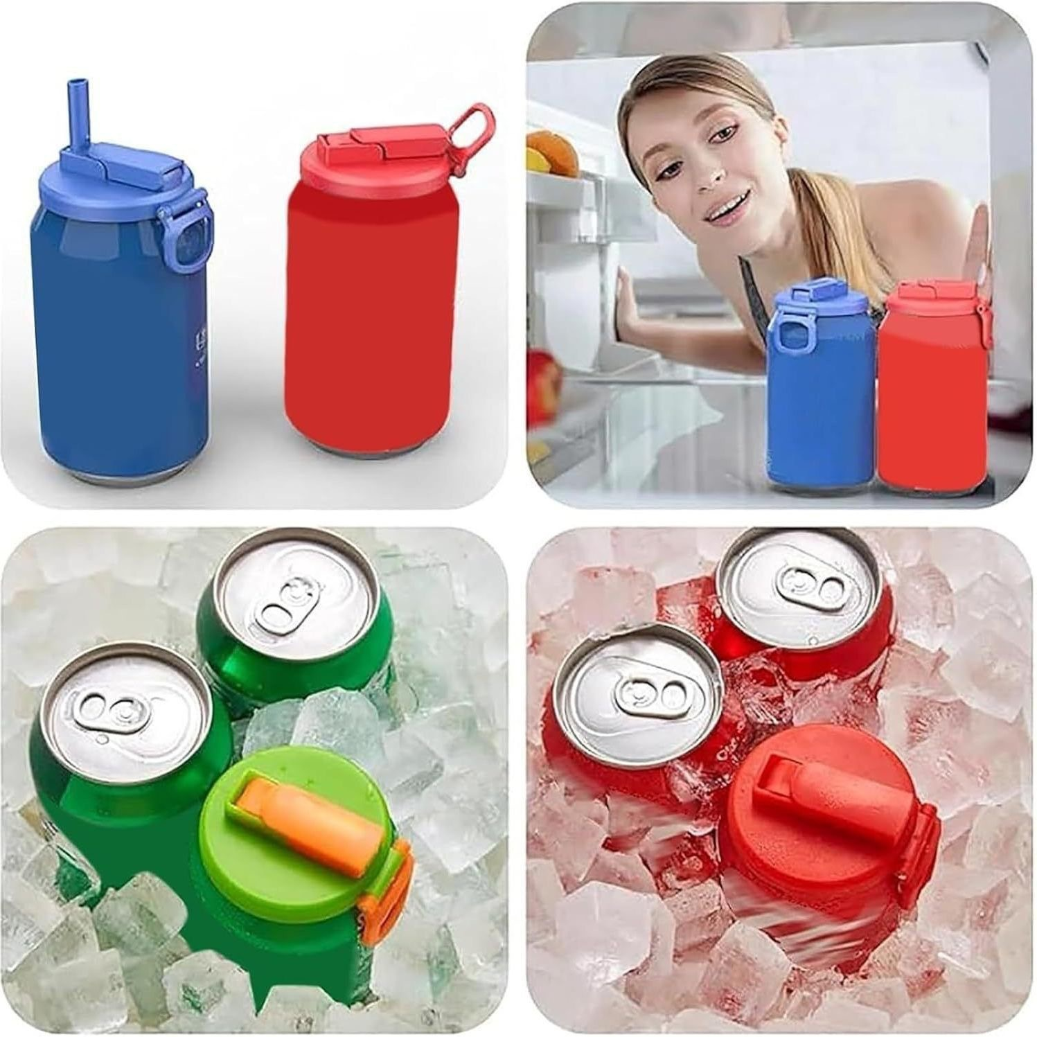 Grey Reusable Soda Can Lid with Straw and Carrying Handle - Spill-Proof view 5