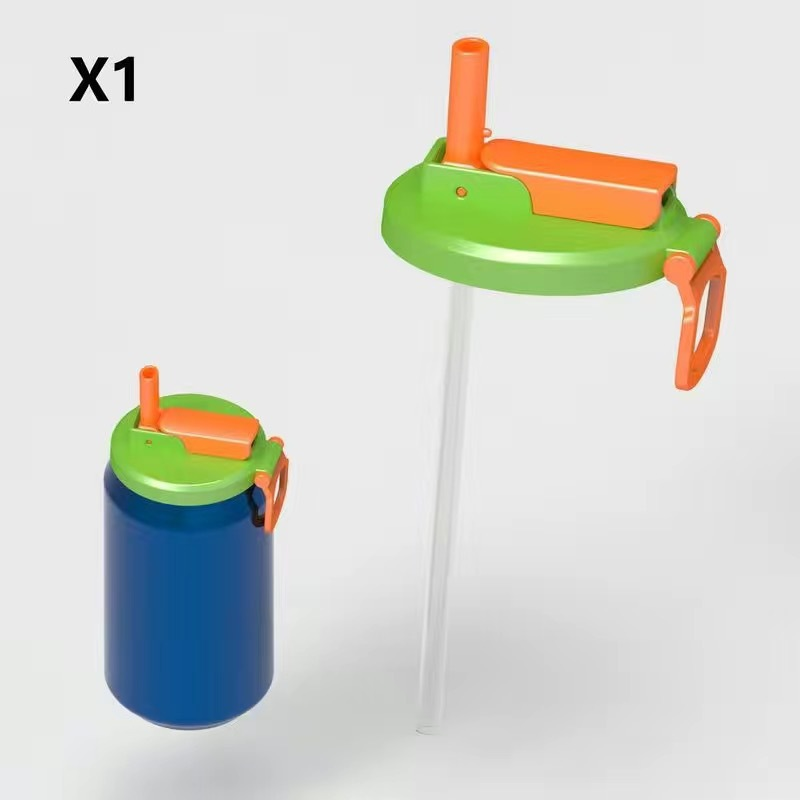 Green Reusable Soda Can Lid with Straw and Carrying Handle - Spill-Proof