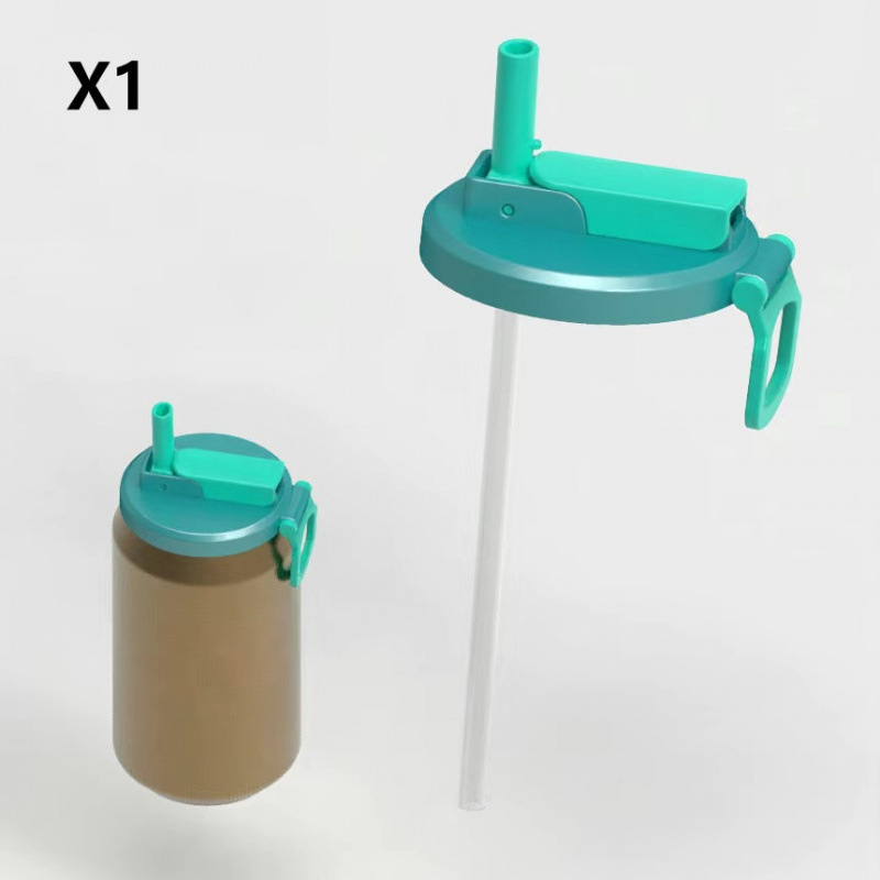 Blue Reusable Soda Can Lid with Straw and Carrying Handle - Spill-Proof