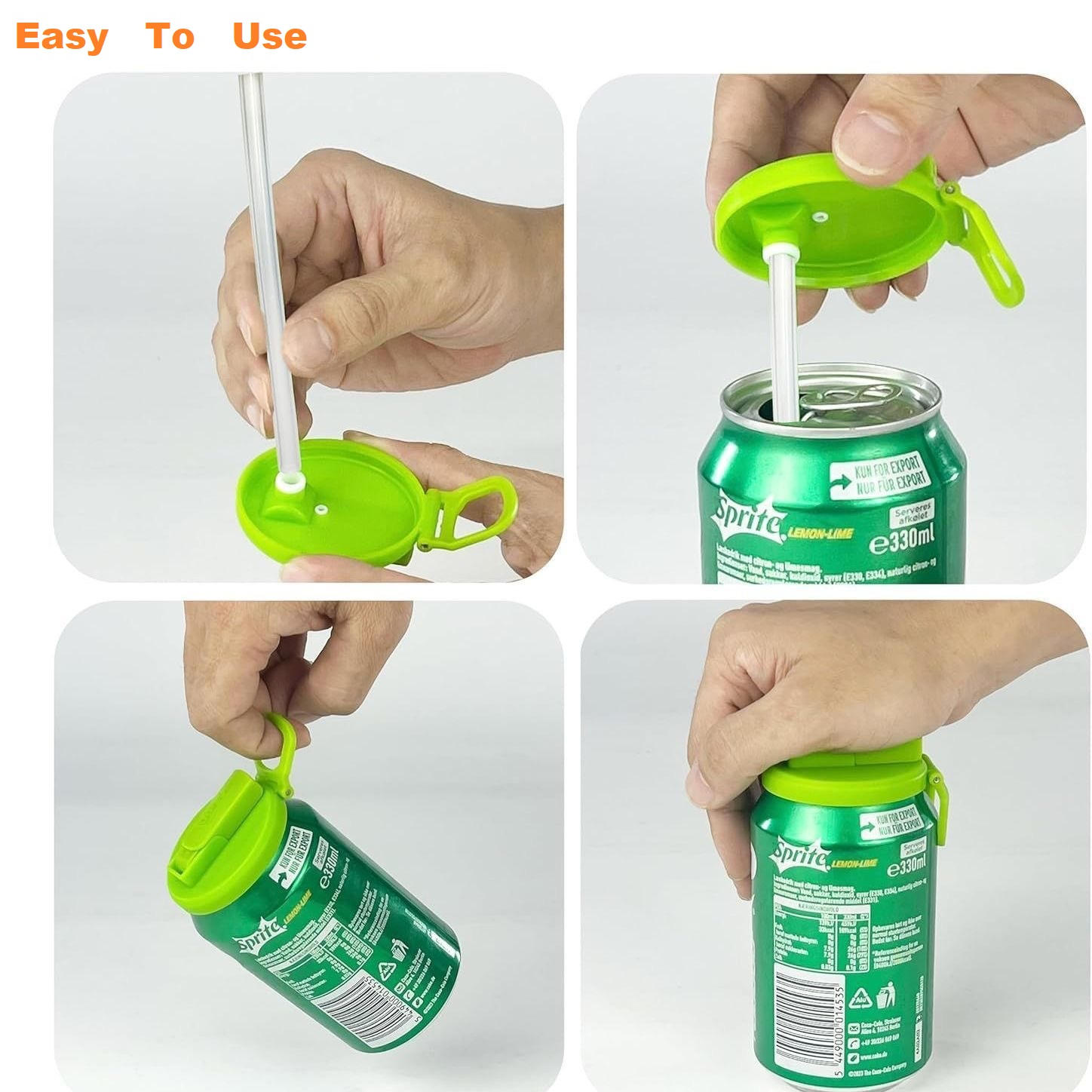 Blue Reusable Soda Can Lid with Straw and Carrying Handle - Spill-Proof view 4
