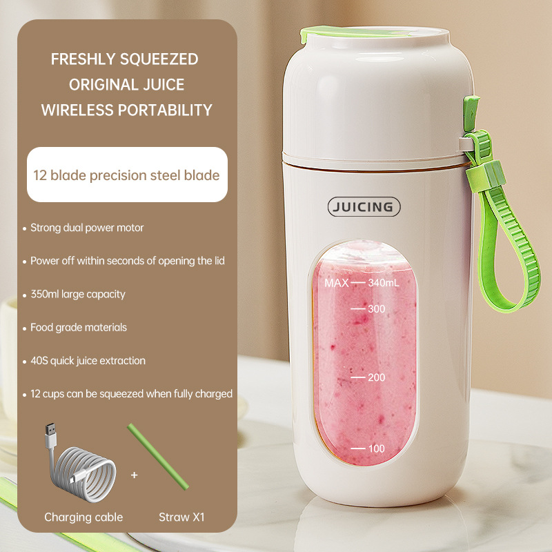 Green Portable Wireless Juicer Blender Cup - 350ml USB Rechargeable Personal
