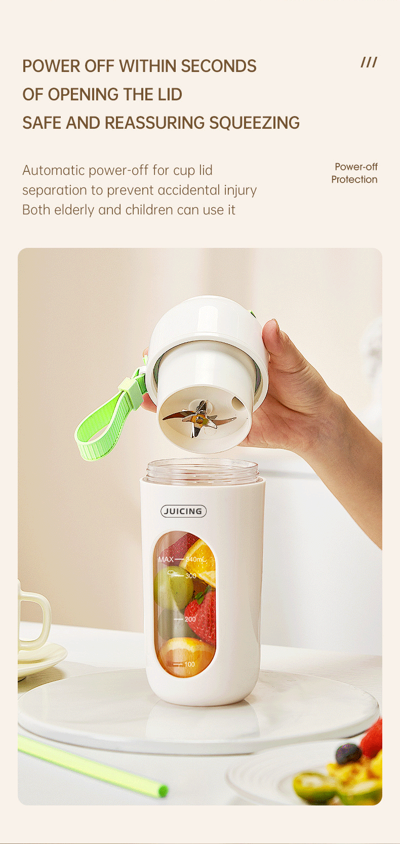 Green Portable Wireless Juicer Blender Cup - 350ml USB Rechargeable Personal view 12