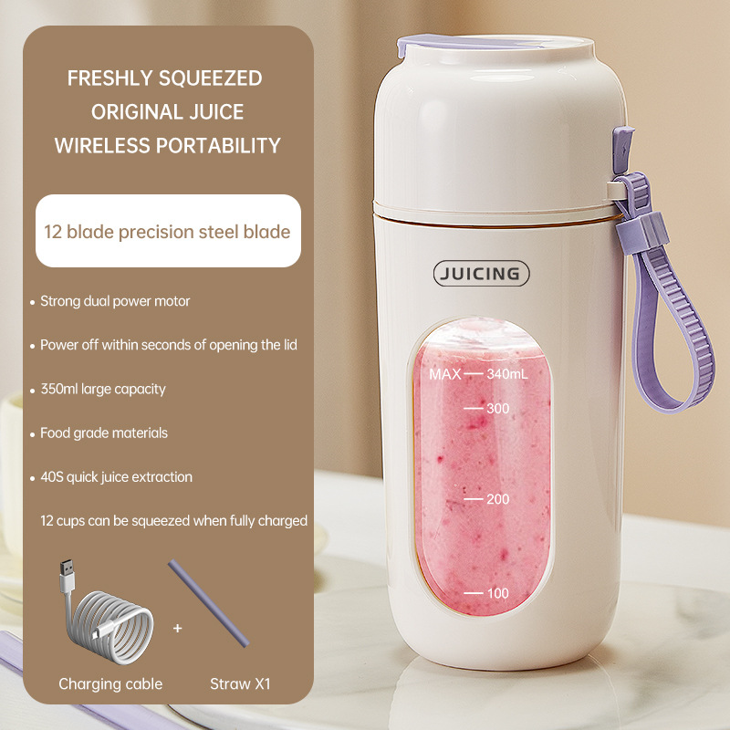 Purple Portable Wireless Juicer Blender Cup - 350ml USB Rechargeable Personal