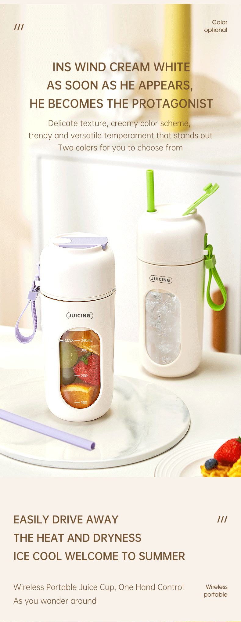 Purple Portable Wireless Juicer Blender Cup - 350ml USB Rechargeable Personal view 2