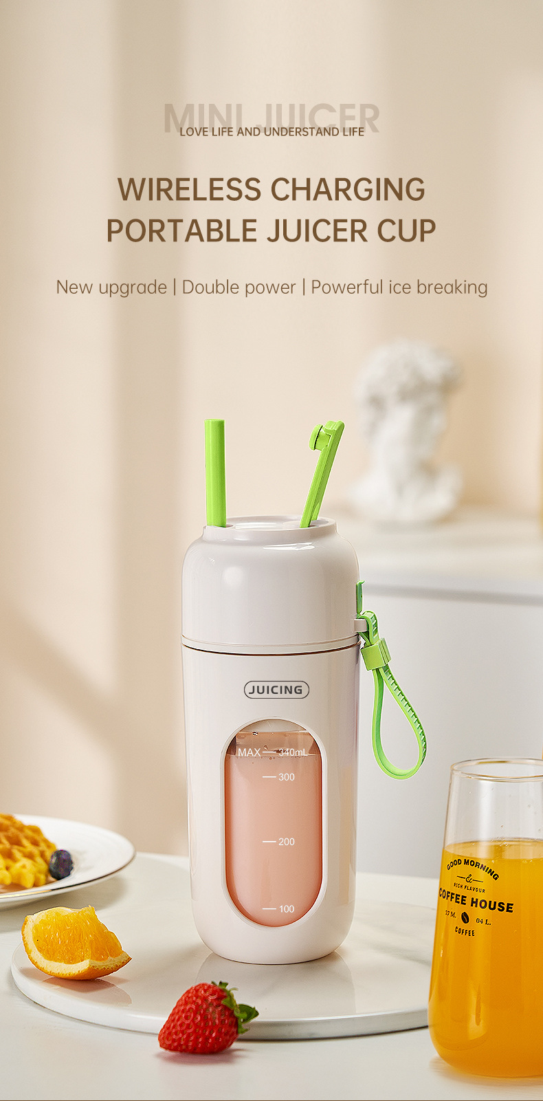 Purple Portable Wireless Juicer Blender Cup - 350ml USB Rechargeable Personal view 3